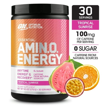 Optimum Nutrition NEW Flavor Amino Energy - Pre Workout with Green Tea, BCAA, Amino Acids, Keto Friendly, Green Coffee Extract, Energy Powder - Tropical Sunrise, 30 Servings (Packaging May Vary)