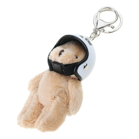 Fashionable Soft Helmeted Bear Key Rings Plush Charm Keychain Stylish Backpack Toy Ornament for Daily Use