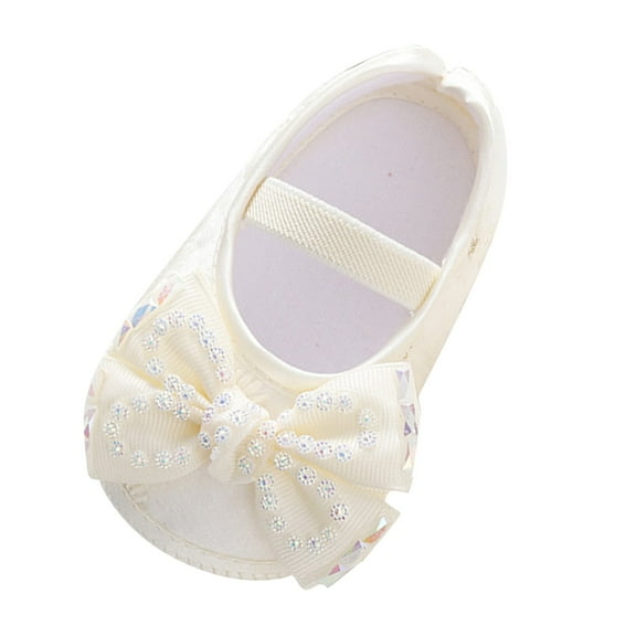 NOKIO Baby Girl Dress Shoes Kids PRE-Walking Mary Jane with Bowknot Floral Lightweight Anti-Slip Princess Flat Toddler Baby Fashion Soft Sole Shoes Pearl Dress Flower Princess Shoes