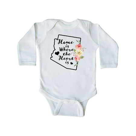 

Inktastic Arizona Home is Where the Heart is with Watercolor Floral Gift Baby Boy or Baby Girl Long Sleeve Bodysuit