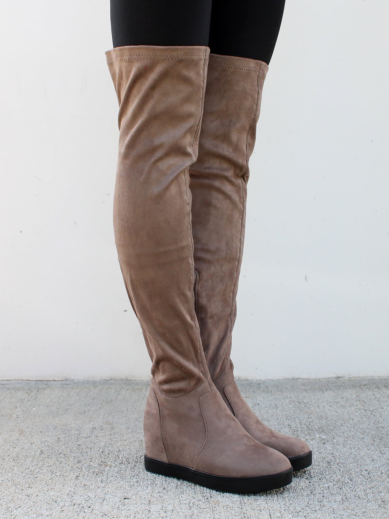 taupe over the knee boots