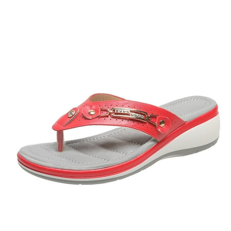 

Stamzod Summer Savings Clearance Summer Thick Bottom Flip Flops Women s Wedge Beach Sandals Red 42