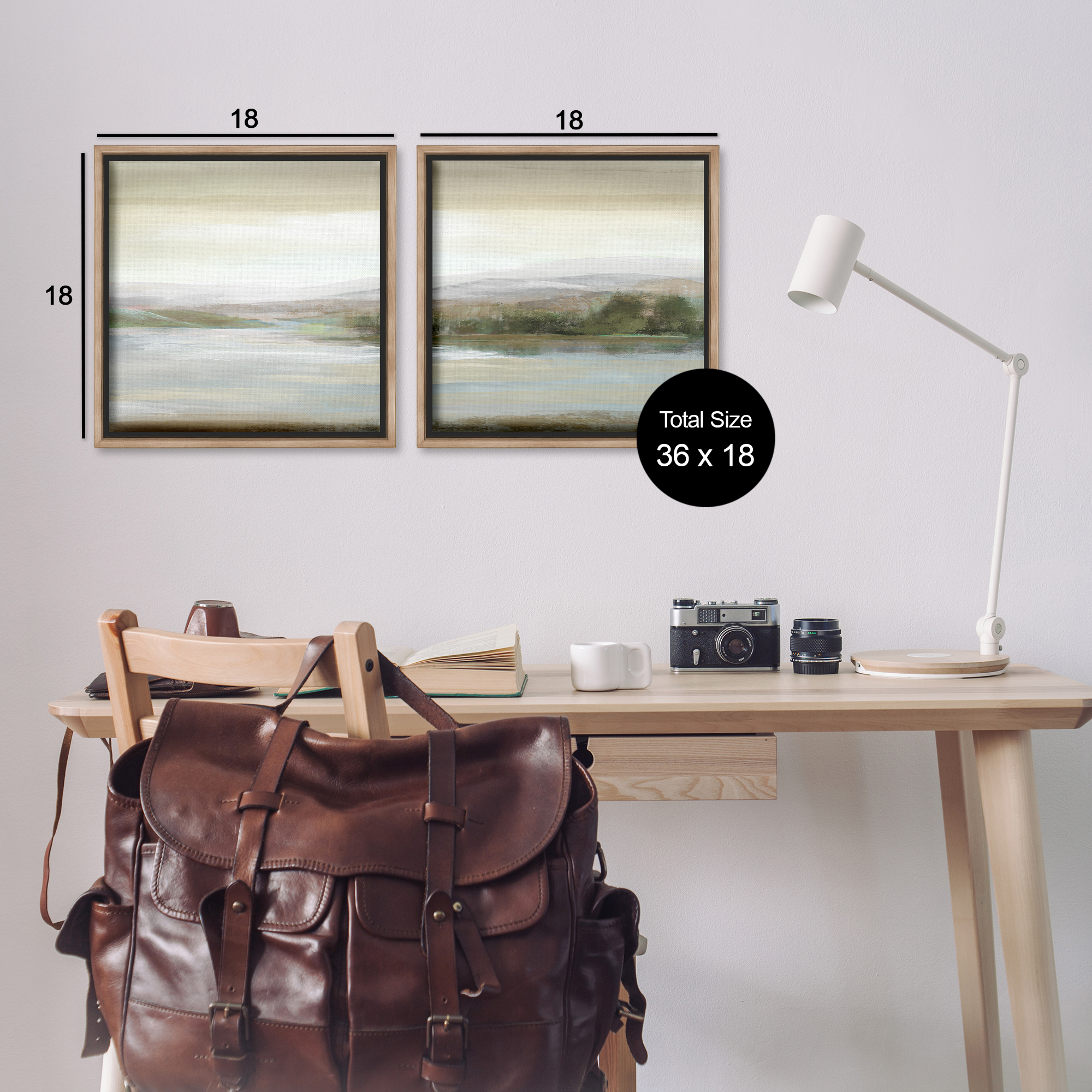 Stupell Industries Abstract Lakeside Landscape Landscape & Nature Painting Brown Floater Framed Canvas Art Print Wall Art, 18 x 18, Set of 2