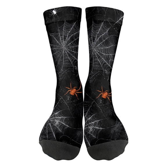 IYYVV Mens Womens Funny Halloween Crew Socks For Men Women Novelty Crazy Spider Webs Crew Over The Calf Socks For Holiday Festival One Size