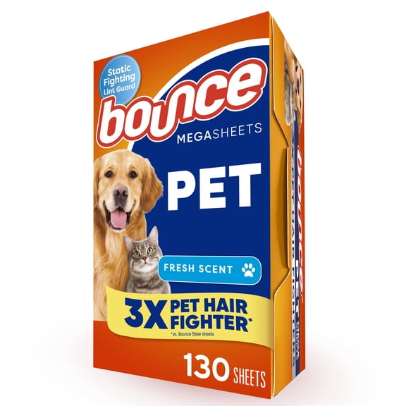 Bounce Mega Dryer Sheets, Pet Hair & Lint Guard, 130 Count