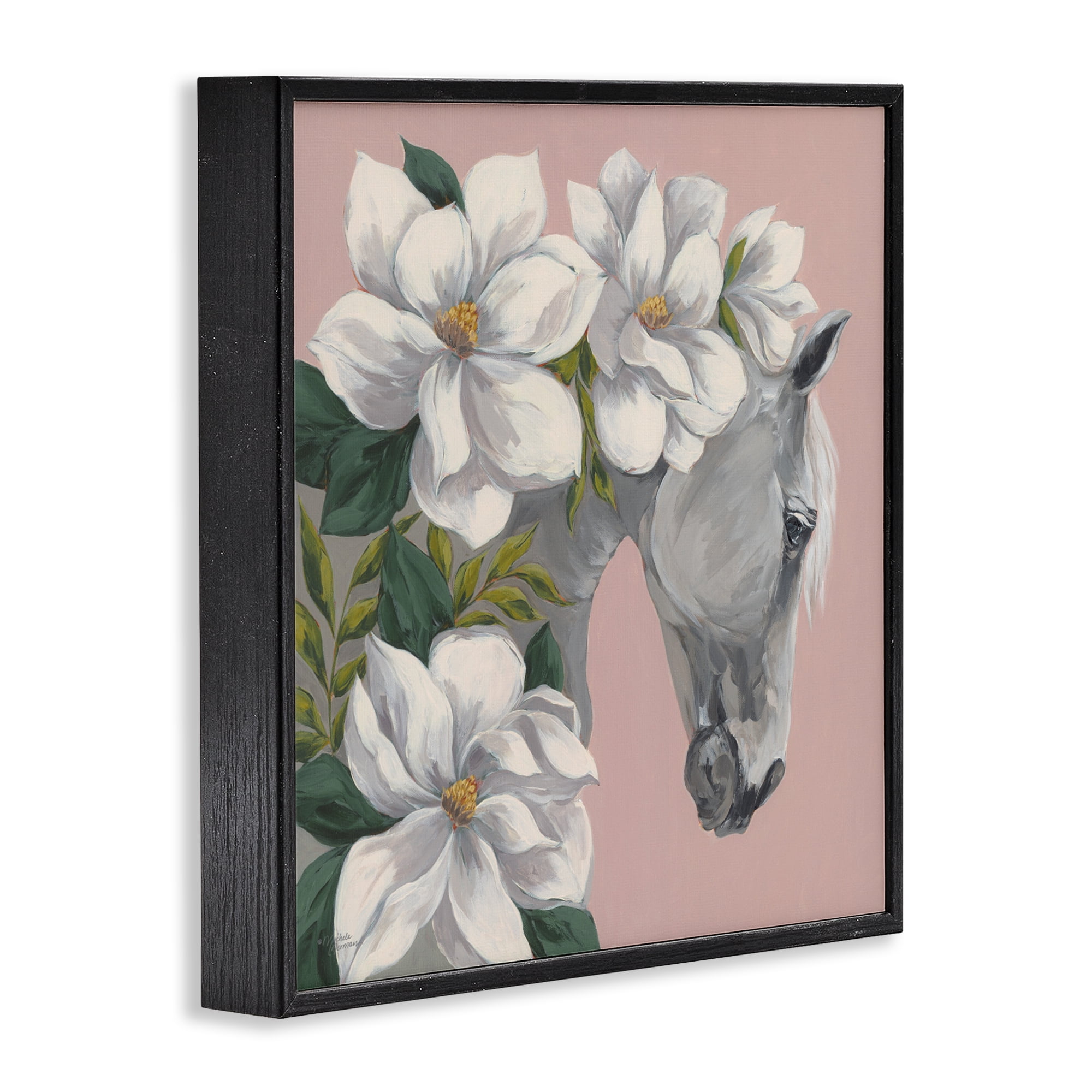 Stupell Industries Sweet Maggie Floral Horse Black Framed Giclee Art, design by Michele Norman