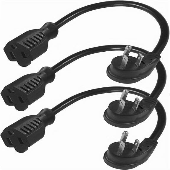 HITRENDS - 1FT Extension Cord, 16 Awg Heavy Duty Flexible Power Cord, 90 Degree Extension Cord (3 Pack)