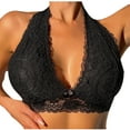 thumbnail image 2 of WREESH Women's Floral Lace Halter Bralette Top Hook and Eye Closure Back Unpadded Wirefree Lace Bra Plunge Bra Underwear Black, 2 of 7