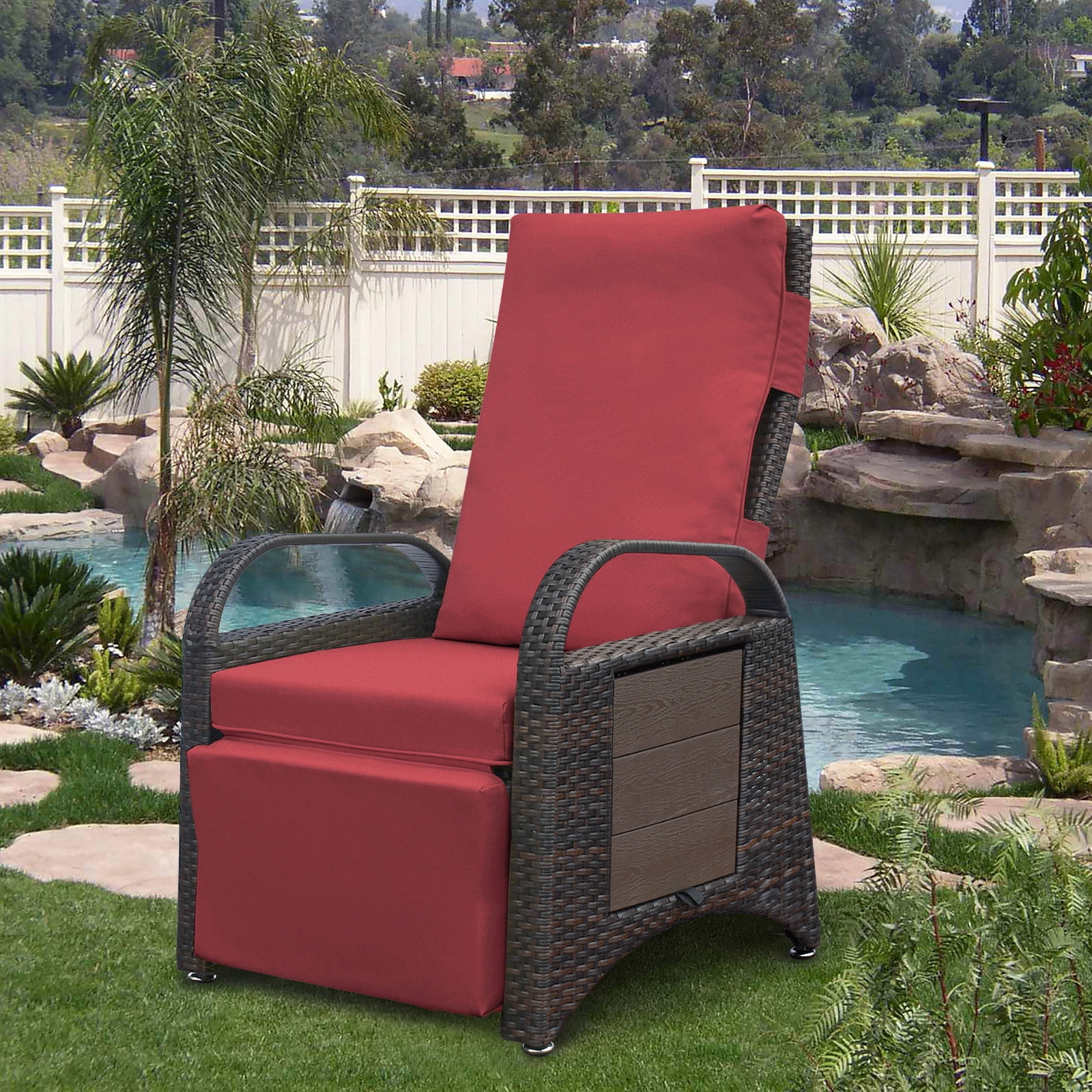 JP Outdoor Recliner Cushion Replacement for Indoor or Outdoor Lounge Chair, Red
