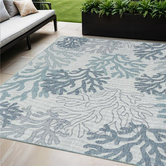 HomeRoots 552499 5 x 7 ft. Navy Blue Ivory & Blue Nautical Indoor & Outdoor Rectangle Area Rug