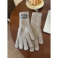 thumbnail image 3 of Guantes largos de punto para otoño e invierno, con parche de color sólido, bonitos guantes de cinco dedos cálidos con correa extendida para la muñeca y dedos con fugas para pantalla táctil, 3 of 6
