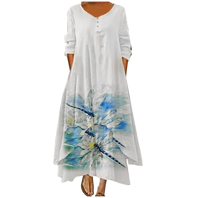Vestido Irregular Vestido Estampado Vestido de Bolsilloel Invierno de Las Mujeres Tallas Grandes Casual Bolsillo Suelto Vestido Estampado Irregular Odeerbi ODB114697