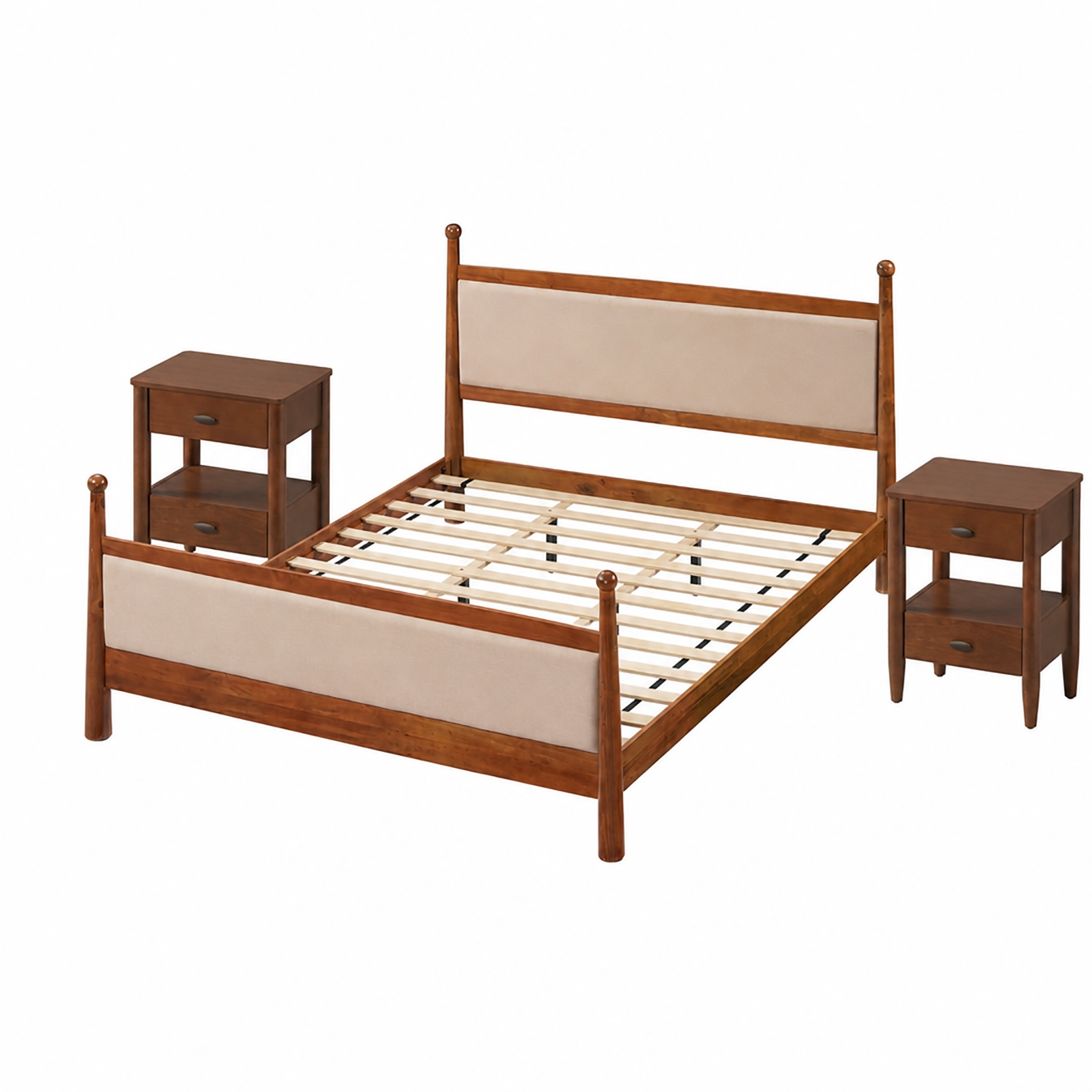 Christopher Knight Home Transitional Bedroom Set, King Upholstered Bed with 2 Nightstands, Cherry+Walnut