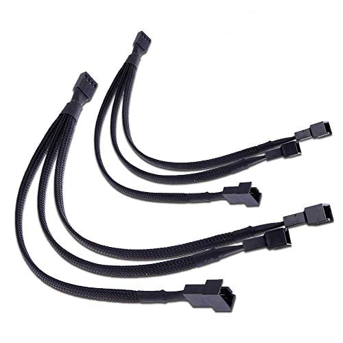 PWM Fan Splitter Adapter Cable Sleeved Braided Y Splitter Computer PC 4 Pin  Fan Extension Power Cable 1 to 3 Converter 10 inches (2 Pack) 