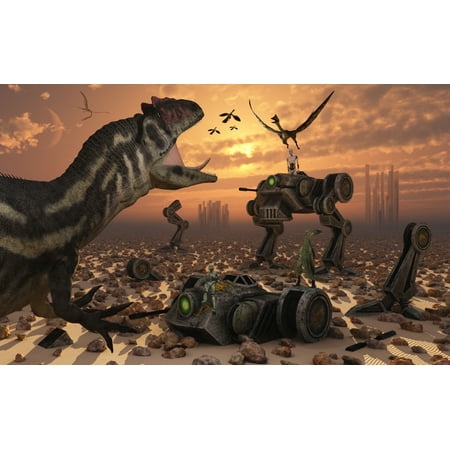 - Dinosaurs and robots fight a war of the survival of the fittest Canvas Art - Mark StevensonStocktrek Images (36 x 23)