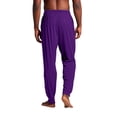 thumbnail image 2 of Men's Solid Color Pajama Pants with Pockets & Drawstring - Cuffed Jogger Sleep Bottoms for Men, Elastic Waist Soft Lightweight Lounge Homewear Purple M, 2 of 7
