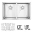 thumbnail image 1 of Stylish Dual Mount 28" Stainless Steel Double Bowl Kitchen Sink with Grids & Strainers S-300TG, 1 of 11