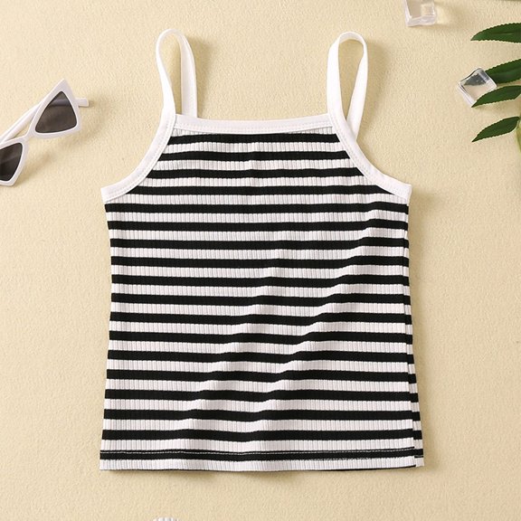 naisibaby Baby Summer Girls Round Neck Solid Color Suspender Top, Printed Cotton Short Top Gray 5T