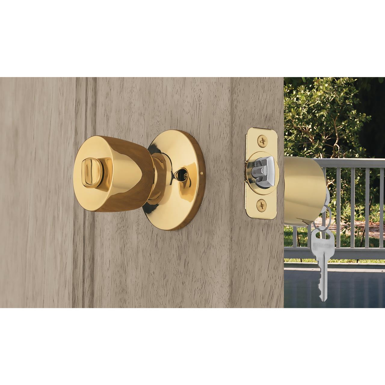 Brinks Mobile Home Keyed Entry Classic Bell Style Doorknob, Polished Brass Finish