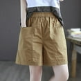 thumbnail image 3 of YOTMKGDO Slacks for Women Shorts Summer Casual Solid Drawstring Shorts Loose Soft Cool Female Short Shorts for Women Khaki 2XL, 3 of 4