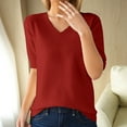 thumbnail image 2 of WTXUE T-Shirts Short Sleeve, Crew Neck Shirts for Women's Sweater Sweater Sweater V Neck Loose Base T Shirt Top Cotton Solid, Crochet Tops | Casual for Women Red XL, 2 of 10