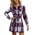 thumbnail image 2 of Homenesgenics Fall Dresses for Women Plus Size Femininity Long Sleeve Shirt with Belt Cardigan A-line Skirt Red M, 2 of 5