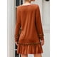 thumbnail image 4 of Vestido informal holgado de manga larga con escote en V y volantes en color marrón oscuro, talla XL, para el trabajo, citas, vacaciones y más, 4 of 6