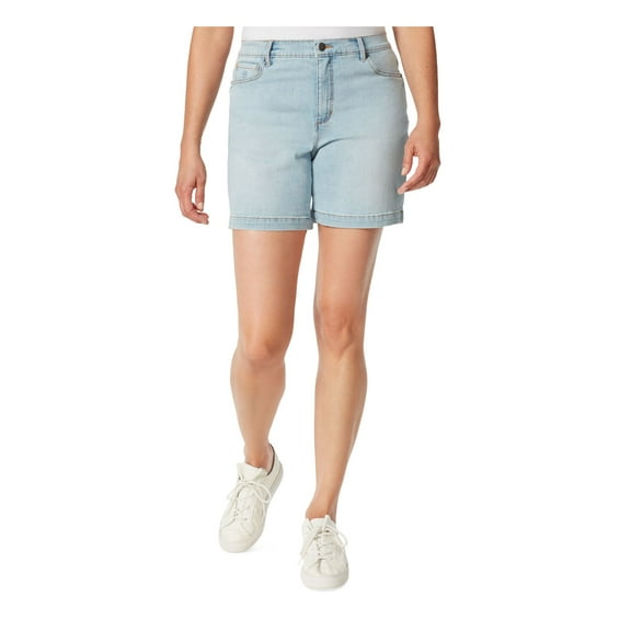 GLORIA VANDERBILT Womens Light Blue Zippered Pocketed Button Closure Shorts Shorts 12