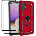 thumbnail image 1 of for Samsung Galaxy A32 5G Case with Tempered Glass Screen Protector (2 Pack),[Not Fit 4G] Dual Layer Hybrid Tank Armor Case with Kickstand Shockproof Soft TPU & Tough PC Back Cover,Red, 1 of 8