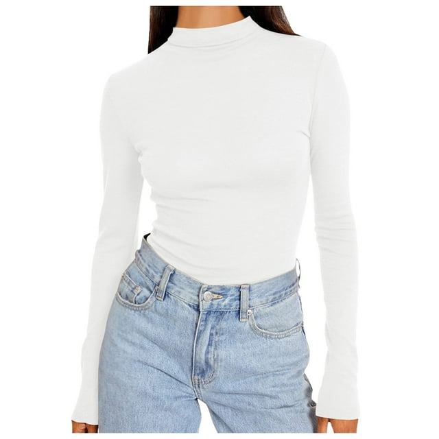SNKSDGM Hauts Ajustés à Manches Longues pour Femmes Ensemble Chemises d'Automne pour Femmes Grande Taille Chemises à Col Roulé à Manches Longues Mode Automne Basique Superposition Ajustée sous-Vêtements Thermiques Doux m