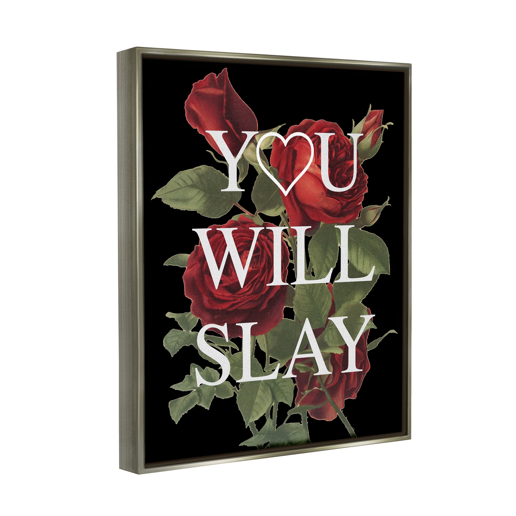 Stupell Industries You Will Slay Chic Red Roses Glam Phrase Luster Gray Framed Floating Canvas Wall Art, 24x30, by Lil' Rue
