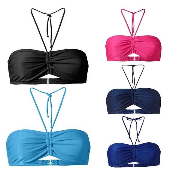 Push Up Bikini Top for Women Plus Size Underwire V Neck Full Coverage Swimsuit Top Summer Bathing Suits Black, Size XXL