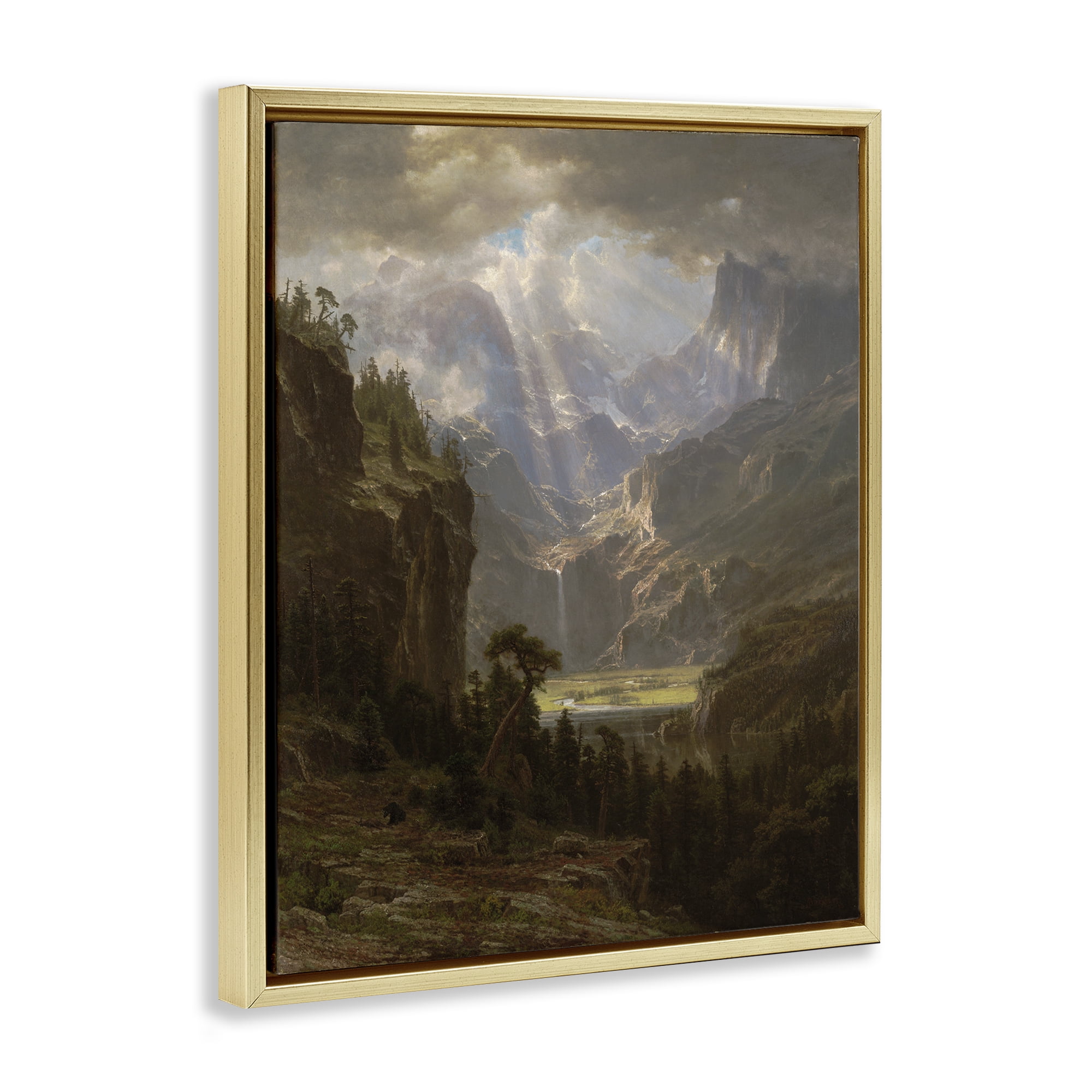Stupell Industries Classic Bierstadt Rocky Mountains Landscape & Nature Painting Gold Floater Framed Canvas Art Print Wall Art, 17 x 21