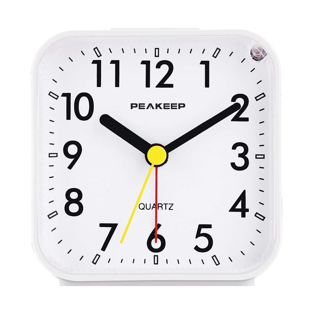 Peakeep Small Battery Operated Analog Travel Alarm Clock Silent No Ticking L... 