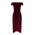 thumbnail image 4 of OSFVNOXV Off Shoulder Cocktail Dress for Women Formal Velvet Dress Ruched Bodycon Asymmetrical Hem Maxi Dress, 4 of 5