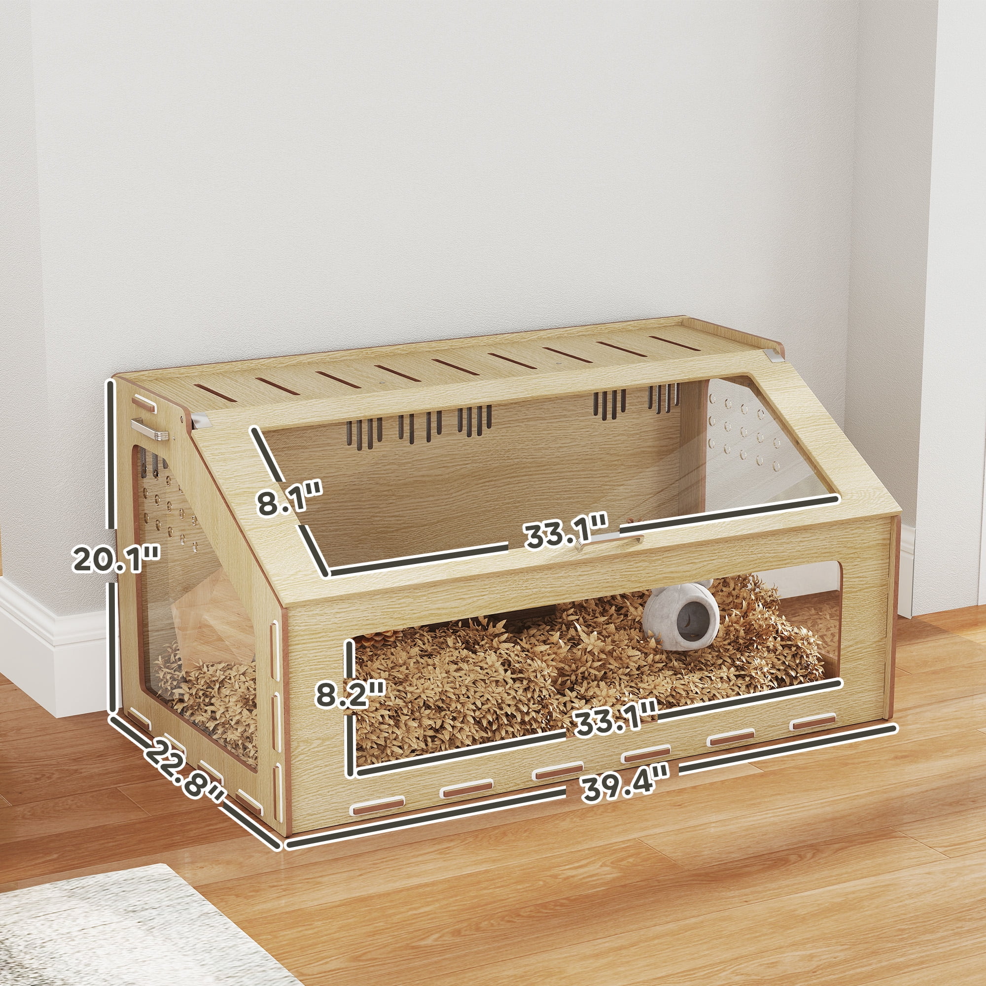 PawHut Hamster Cage Habitat with Acrylic Window & Openable Top, Small Animal Cage for Gerbil, Guinea Pig, Rat, 39" x 23" x 20", Oak