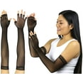 thumbnail image 2 of ToBeInStyle Womens Fishnet Lace Trim Full Arm Length Novelty Gloves Arm Warmers - Black, 2 of 6