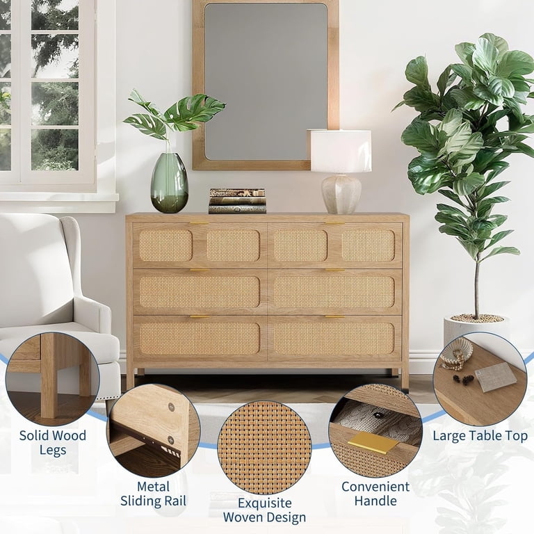 6-Drawer Rattan Dresser for Bedroom FarmhouseStorage Chest with Metal Handles, Vintage Organizer for Living Room, Hallway, Entryway - Walmart.com 6-Drawer Rattan Dresser for Bedroom FarmhouseStorage Chest with Metal Handles, Vintage Organizer for Living Room, Hallway, Entryway - Walmart.com