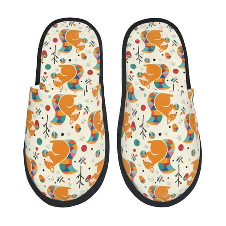

Rateoe Squirrel With Colorful Tail Pattern Fuzzy Slippers Fuzzy Soft House Slippers Plush Furry Warm Cozy Open Toe Fluffy Home Shoes-Medium