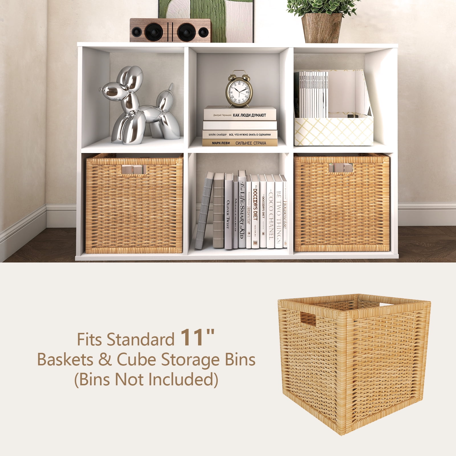 Prilinex Stackable 6 Cube Storage Organizer, Wood Cubes Shelf, Square Cubicle Bookshelf Cabinet, Open Storage Shelf for Home&Office Organization, White
