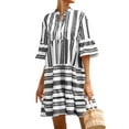 thumbnail image 4 of Xuanfei Women Striped V Neck Flare Half Sleeve Swing Boho MIni Dress, 4 of 7
