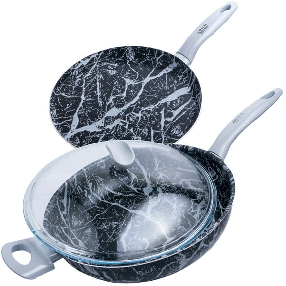 ARIMI Italian Diamond Marble Set 3-Piece - Saute Pan 11 Inch - Crepe Pan 9.8 Inch