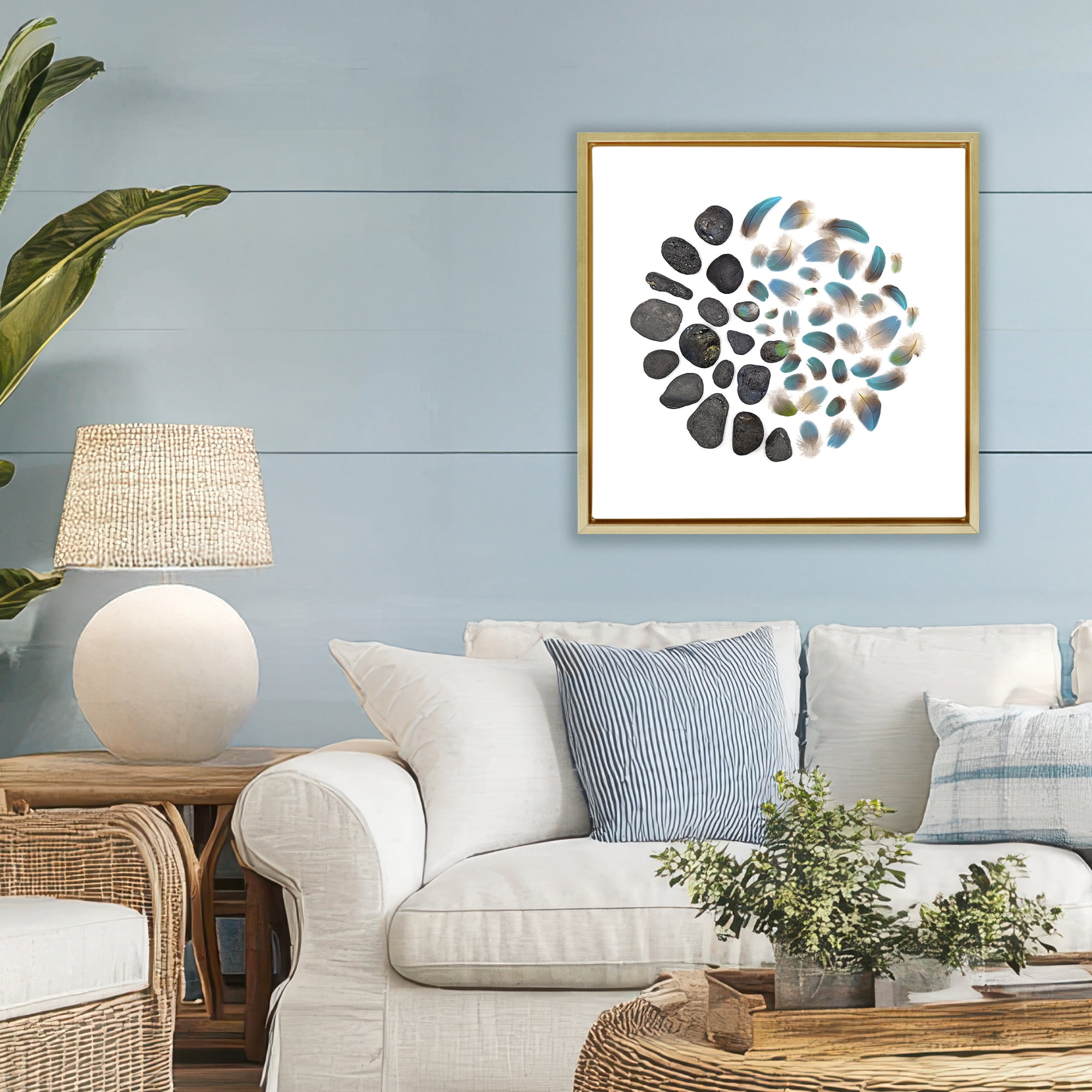 Stupell Industries Feathers & Rocks Collection Gold Framed Floater Canvas Wall Art, design by Beth Adoette