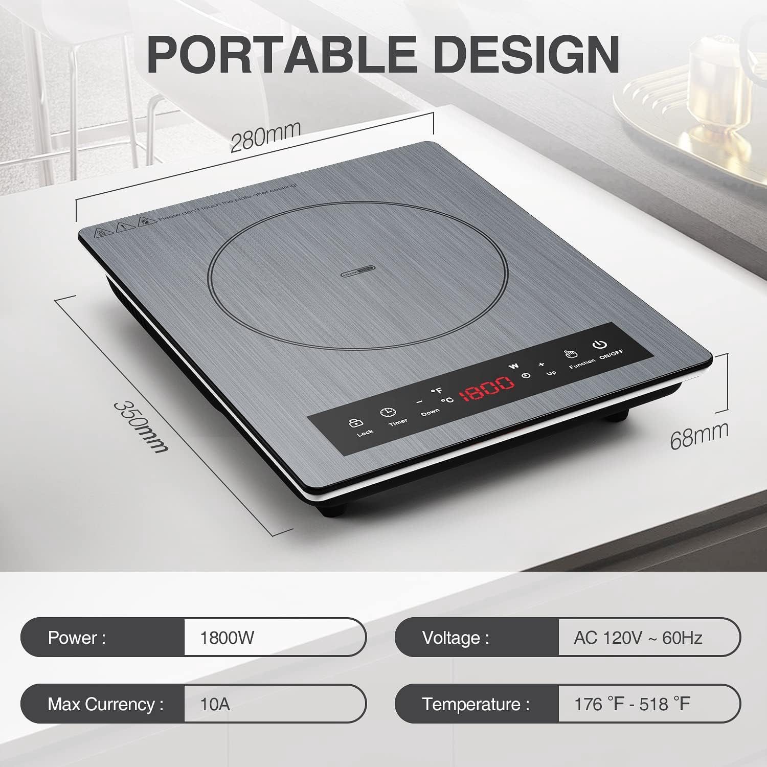 VBGK Induction Cooktop Portable 120V Induction Single Burner with Plug, 1800W Countertop Hot Plate for Cooking,199 Minutes & Auto Shutdown Induction Burner,Child Lock Electric Burner