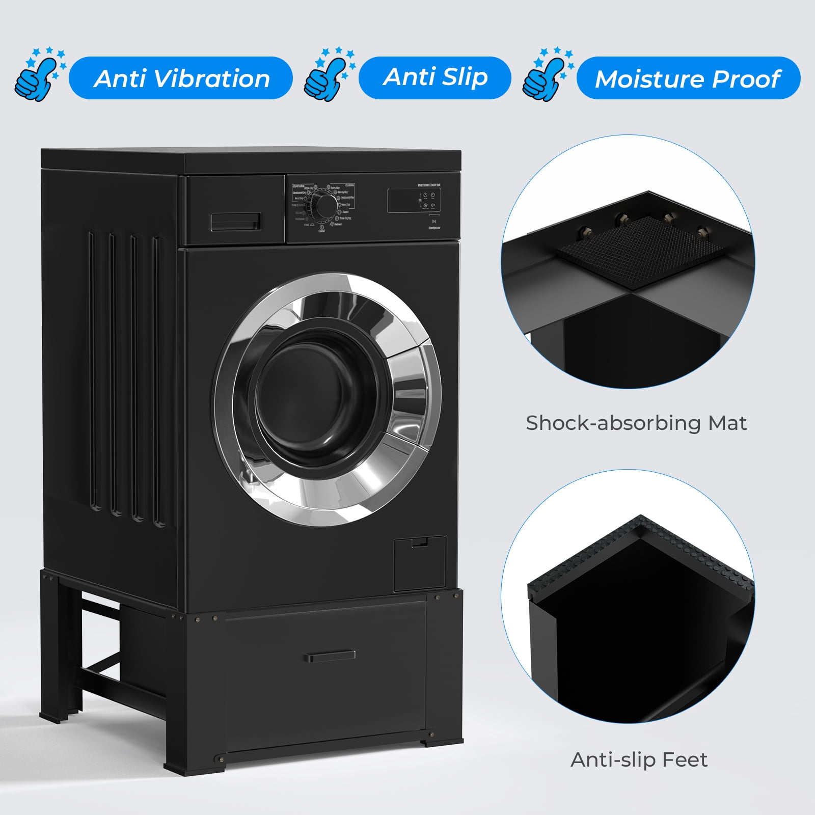 Dual Washing Machine Pedestals with Drawers 350Lb Heavy Duty Matalde 29" Laundry Pedestal 2 Pack Upgraded Design, Washer and Dryer Riser, Black