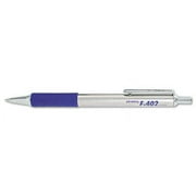 5PK Zebra F-402 Ballpoint Pen, Retractable, Fine 0.7 mm, Blue Ink, Stainless Steel/Blue Barrel (29220)