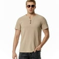thumbnail image 4 of SWSMCLT Men's Cotton Henley Shirt Soft Short Sleeve Linen Henley Cool Tee Tshirt Basic V Notch Neck Fashion Summer Slim Fit Comfy Khaki XX-Large, 4 of 4