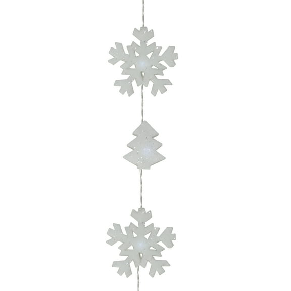 12 Battery Operated White LED Snowflake and Tree Mini Christmas Lights - 5.5 ft Clear Wire