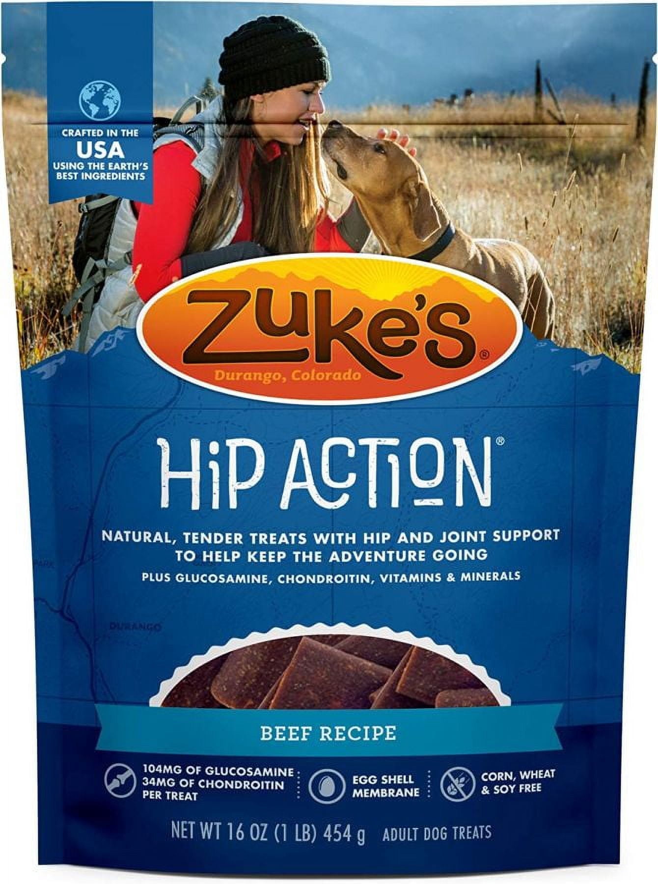 Zukes Hip Action Hip & Joint Supplement Dog Treat - Roasted Beef Recipe [Dog, Nutritional Supplements] 1 lb