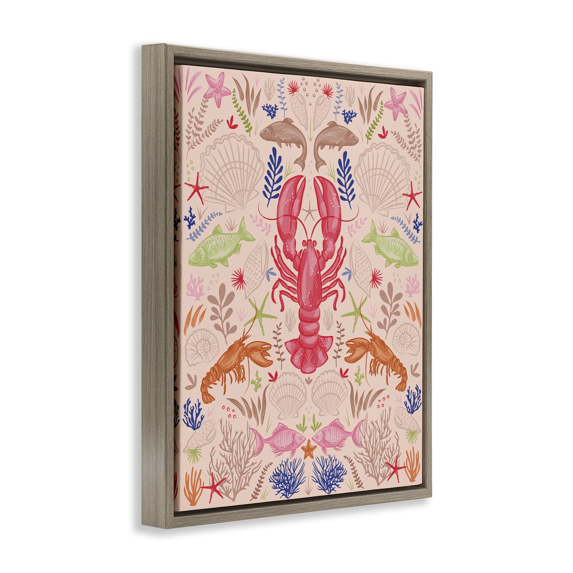 Stupell Industries Symmetrical Sea Life Nautical & Beach Painting Brown Floater Framed Canvas Art Print Wall Art, 17 x 21